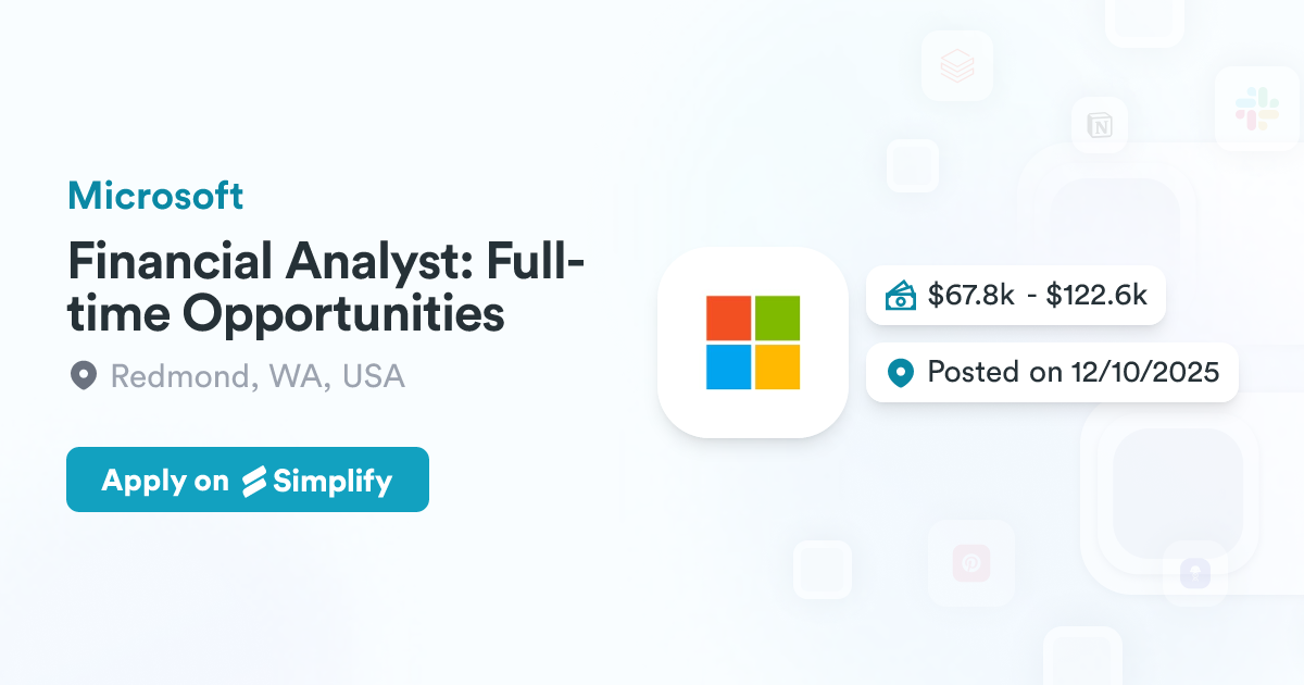 Financial Analyst Fulltime Opportunities Microsoft Simplify Jobs